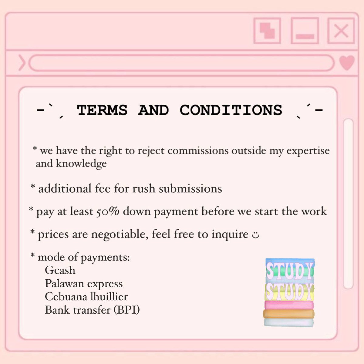 ☆ gabriella's academic commission ! ✧.* 

-ˋˏ struggling with your acad requirements? we got you bestie! ˎˊ-

we're here to offer academic services to assist students who are struggling with their schoolworks ◡̈

please read the details below and don't hesitate to dm me!!