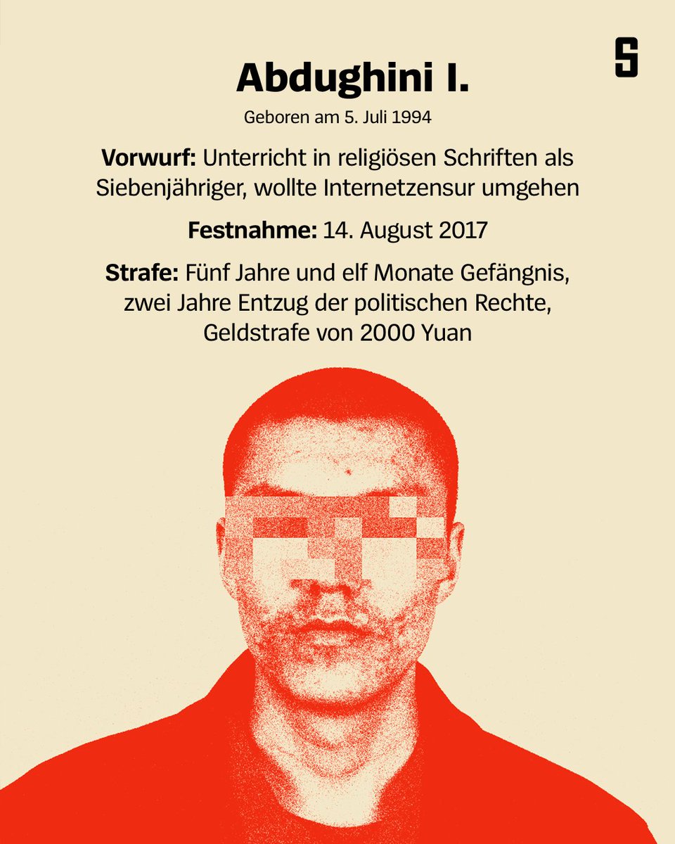 Die #XinjiangPoliceFiles geben dem Unterdrückungsapparat Namen und Gesichter. Die Daten zeigen Schicksale von Inhaftierten, Fotos, Namen und Vorwürfe. Der Vorwurf gegen Abdughini I.: Als Siebenjähriger mit religiösen Schriften unterrichtet worden zu sein
#XinjiangPoliceFiles