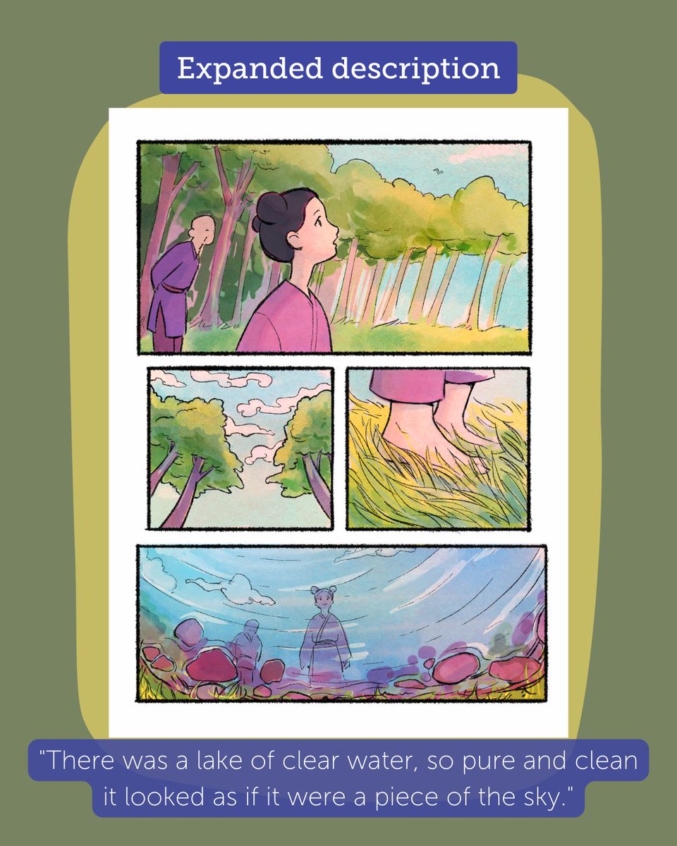 WritelikeOrg's tweet photo. Setting Tip #8: Use expanded description when the details are important. In this snippet, the forest is really important. @pacylin wants us to see how beautiful and special it is, so she describes the isolation, trees, grass, and water in detail. https://t.co/4C6K7SiWur