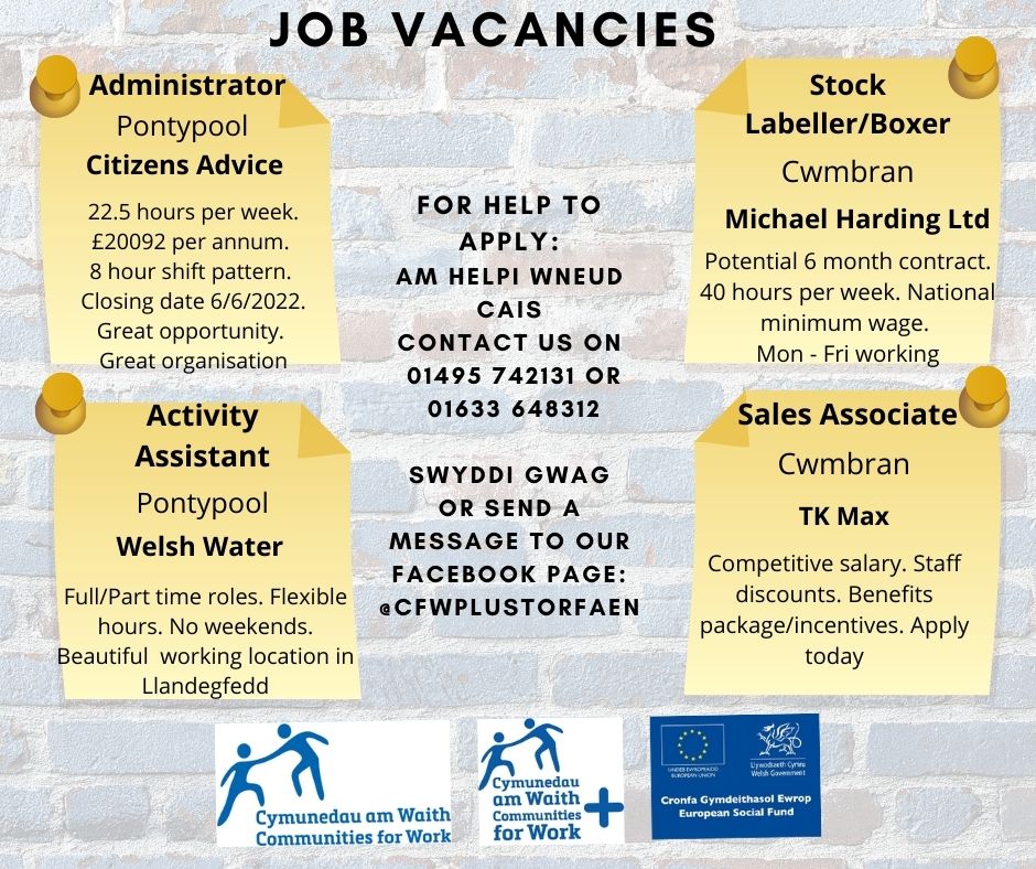 cfwplustorfaen's tweet photo. Get in touch today for more info on these great local jobs https://t.co/0RKmKRHVru