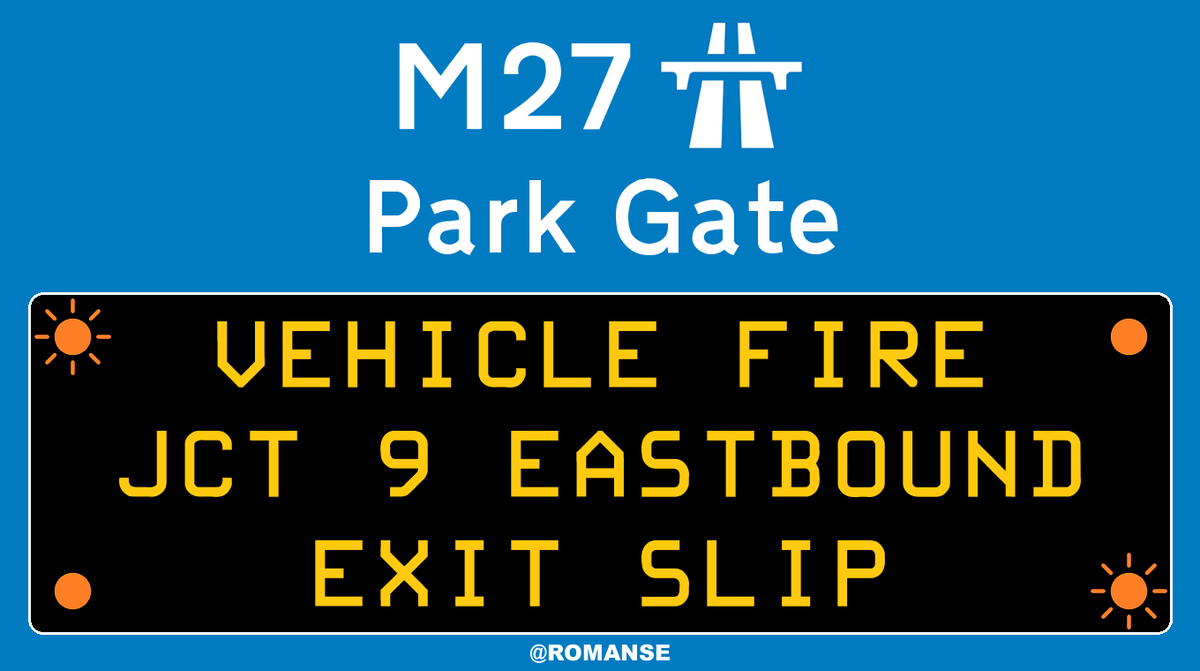 ⚠️ Crews from @Hightown56, @Fareham17, @StMarys54 and @Eastleigh32 are on the scene of this large vehicle fire on the M27 eastbound carriageway at junction 9 which is affecting a number of lanes 🚒. 