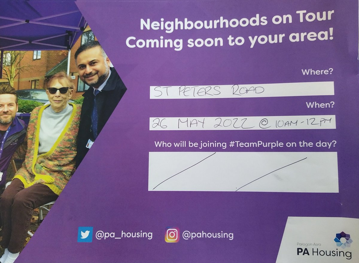 With two days to go #PAonTour is coming to St Peters Road on 26 May 2022 between 10am and 12pm, #nhood29 @pa_housing @DeanaClarke14 #TeamPurple