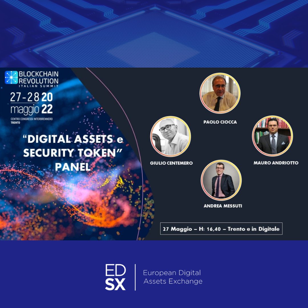 EDSX_swiss's tweet photo. 27 Maggio, ore 16.40, Panel "Digital Assets e Security Token"

28 Maggio, dalle ore 14.30 alle ore 17.30, Masterclass "Blockchain e DeFi"

📍 Trento, Centro Congressi Interbrennero e digitale.

Compra qui il tuo biglietto: https://t.co/fc8PwQBKug https://t.co/oOrpL4RdW7