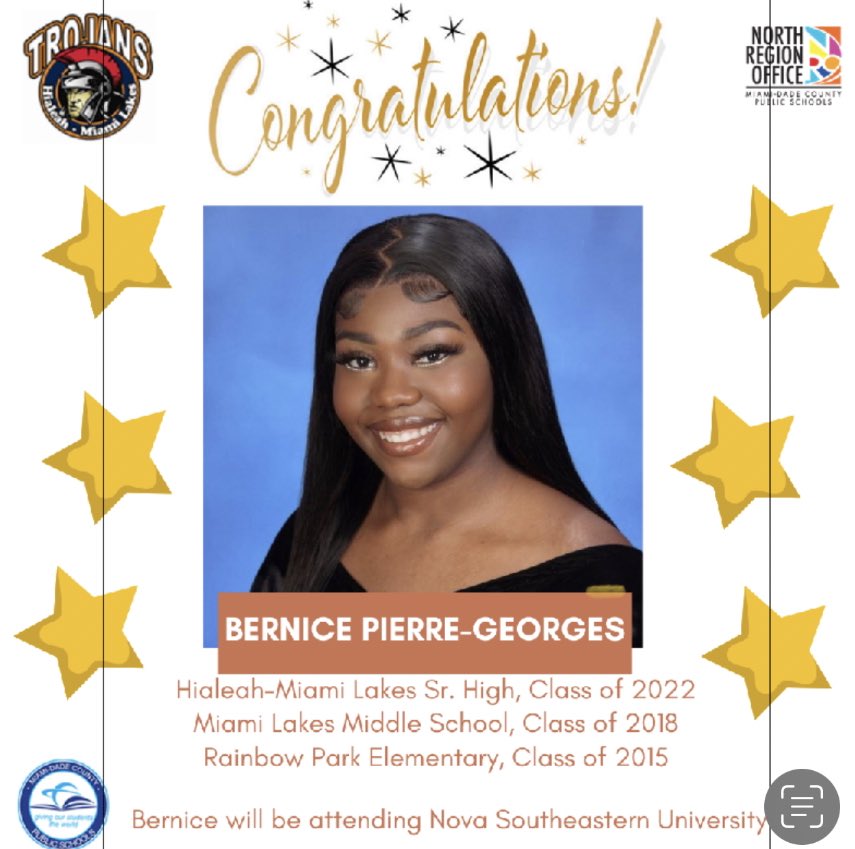 Congratulations Bernice #Senior <a href="/NSUFlorida/">Nova Southeastern U.</a> #TrojanPride <a href="/HMLYearbook2021/">HMLYearbook</a> <a href="/alexsantoyo75/">Alexander Santoyo</a> <a href="/HMLDramaClub/">HMLDramaClub</a> <a href="/news_hml/">HML News</a> <a href="/LawHML/">HML Legal Studies</a> @HMLActivities <a href="/MDCPSNorth/">M-DCPS North Region</a> <a href="/MDCPS/">Miami-Dade Schools</a>