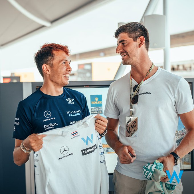 Alex Albon and Thibaut Courtois exchange shirts