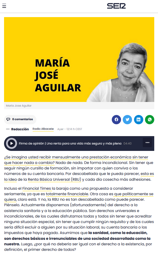 angelferrero's tweet photo. A la izquierda, artículo de opinión de @SergiRaventos y Bru Laín sobre el plan piloto de la Renta Básica de la Generalitat (@rendabasicacat) publicado en @_infoLibre. A la derecha, artículo de @mjaguilaridanez, catedrática de Trabajo Social de la @uclm_es, publicado por @La_SER. https://t.co/7zhA0C84O5