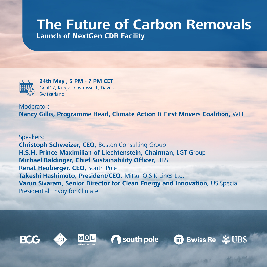 Today in #Davos, we are thrilled to announce the launch of the technological removals NextGen CDR Facility at #WEF22.

Join us at the launch event with founding buyers, as well as the U.S. <a href="/ClimateEnvoy/">Climate at State</a>.

Register for the event in Davos: lnkd.in/g5ZdSpac