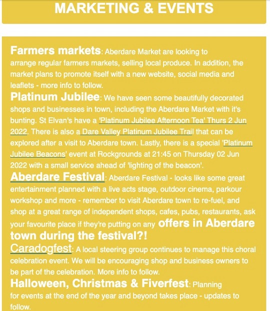 Farmers markets, Platinum Jubilee, Aberdare Festival, Caradogfest, Halloween, Christmas, Fiverfest.
mailchi.mp/2c1739fe166b/p… 
#ouraberdarebid #supportlocalbusinesses❤️ #supportsmallbusiness #shoplocal #shoplocalrct #southwales @visitrct @whatsonrct #cynonvalley