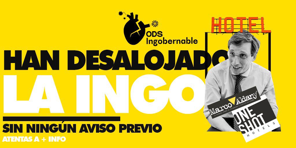 HAN DESALOJADO LA INGOBERNABLE de C/Cruz
Atentas a +info

¡NI UN HOTEL MÁS, NI UN CENTRO SOCIAL MENOS!

#Ingobernable