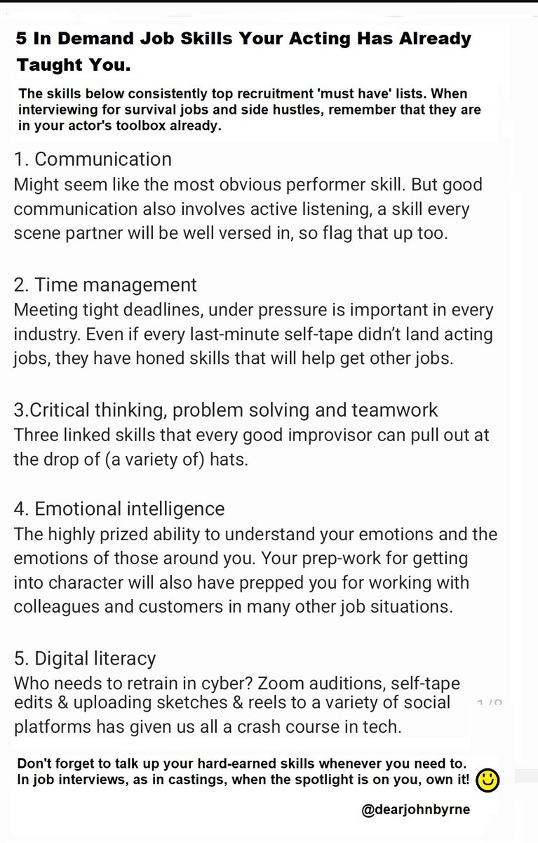 Your 'survival job' is not the opposite of your #acting job. It is the fuel for it. Here are 5 key skills to talk up next time you are applying.