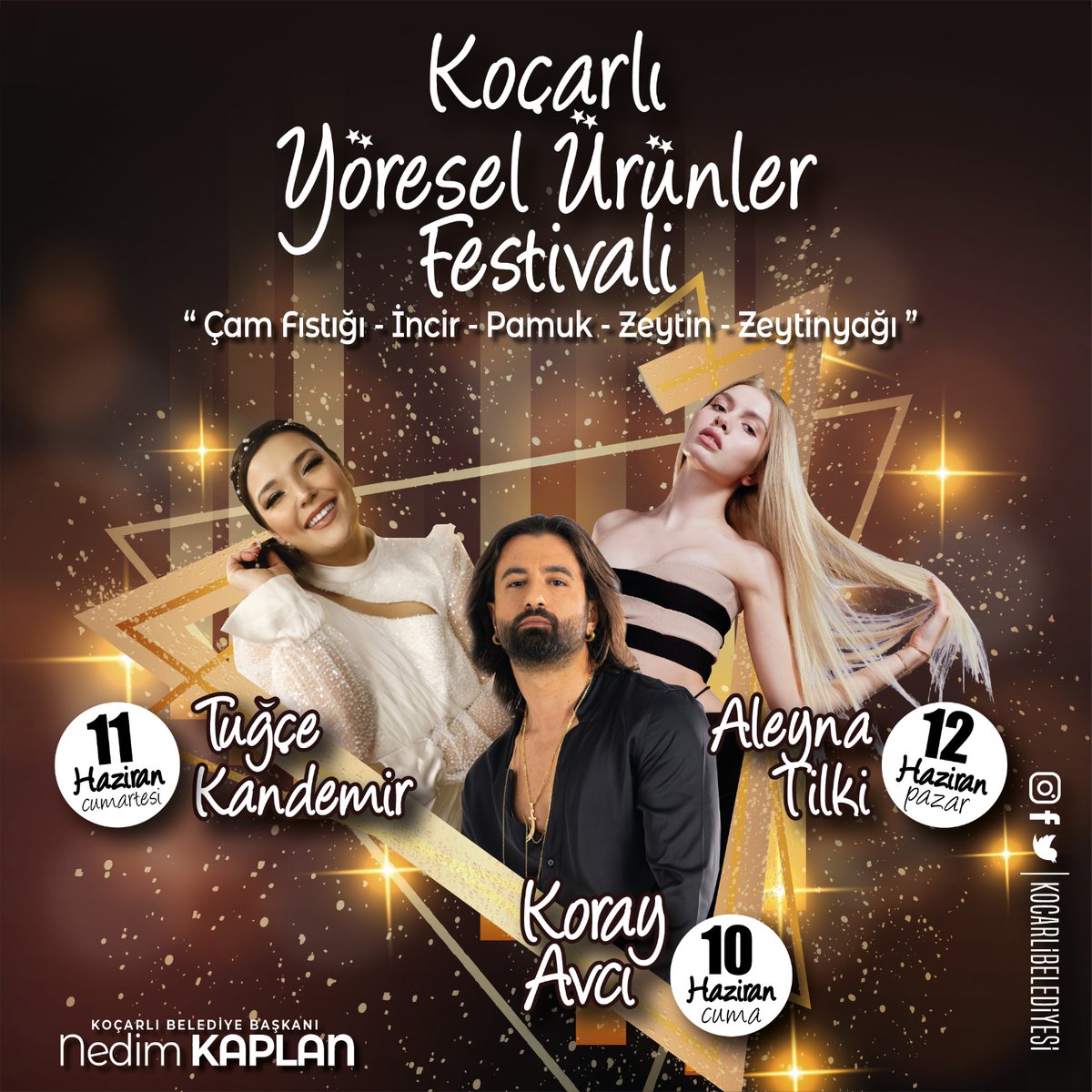 Biz hazırız, ya siz 🎉
Aydın’da marka olacak bir #festival sizleri bekliyor🎊
#KoçarlıYöreselÜrünlerFestivali 
10-11-12 Haziran tarihlerinde İlçemize Renk katacak
#YöreselÜrünStandları🎪🫒🌲
#OyunAlanları🎡
#Animatörler🤡
#Konserler 🎶 
Ve daha fazası
Koçarlı Eğlenceye doyacak💫