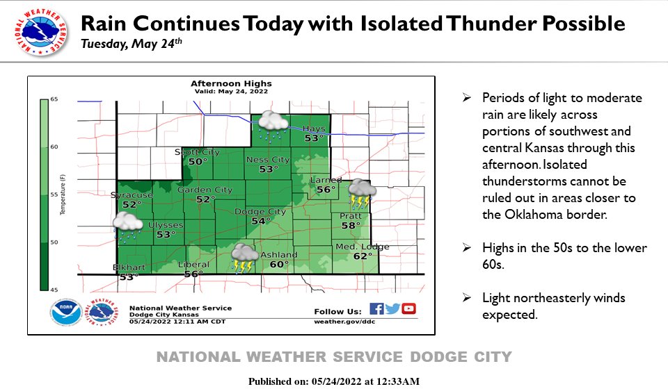 NWS Dodge City on Twitter "Periods of light to moderate rain are