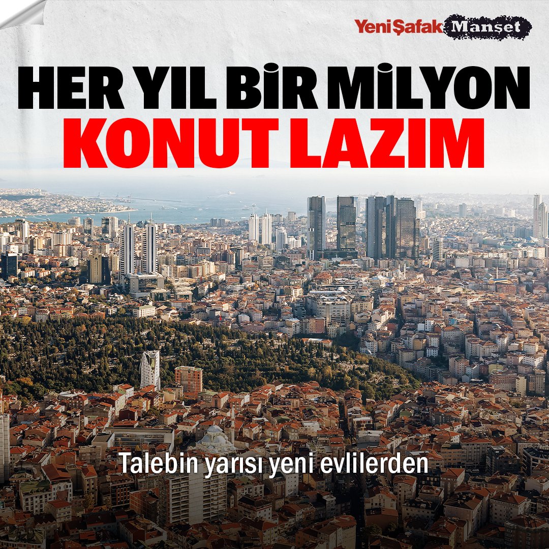 yenisafak's tweet photo. Türkiye’de yıllık konut ihtiyacı bir milyonu buluyor. Bunun yarısını yeni evlenen çiftler alıyor. Kiradan kurtulmak isteyenler ile yatırım için konut alanlar da eklendiğinde inşaat sektörünün frene basmaması gerekiyor.