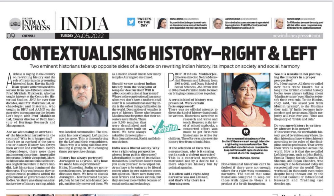 As debate rages on rewriting history and the role of historians, my interviews with Prof Makkhan Lal and Prof Mridula Mukherjee bit.ly/3MMnpkH           @NewIndianXpress @TheMornStandard @gsvasu_TNIE @santwana99 @Shahid_Faridi_