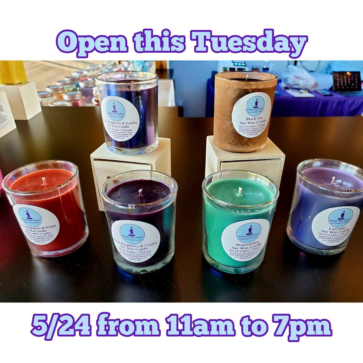 Open this Tuesday 5/24 from 11am to 7pm in The Marketplace at Steamtown 
 #soywaxmelts #scentsy #deal #handmade #soycandlesforsale #nontoxicbeauty #soytarts #soywaxcandles #Pennsylvania