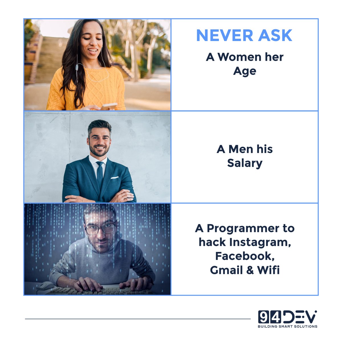 94dev1's tweet photo. Follow #94DEV for more interesting content.

.

.

.

.

Ignore the tags like you ignore bugs.

================

#machinelearning #artificialintelligence #pythonprogramming #webdeveloper #programmigmemes #appdeveloper #flutterdeveloper #uideveloper #uxdesigner #html #94DEV https://t.co/Uvm7HGvyUR