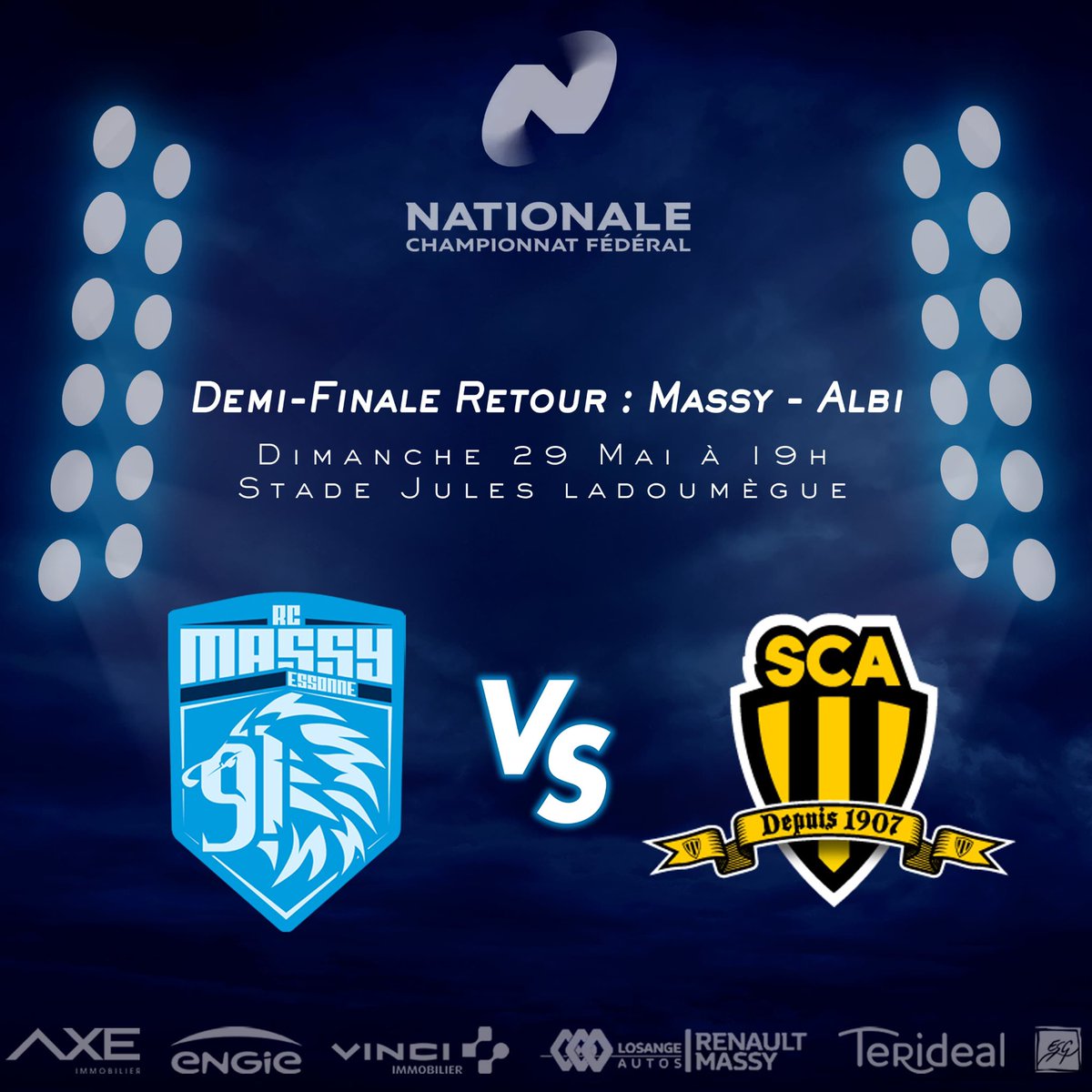 Rendez-vous dimanche pour soutenir <a href="/RCME91/">Rugby Club Massy Essonne</a> on compte sur vous #rugby #demiefinale #proD2 #supporters #unclubuncoeurunefamille
