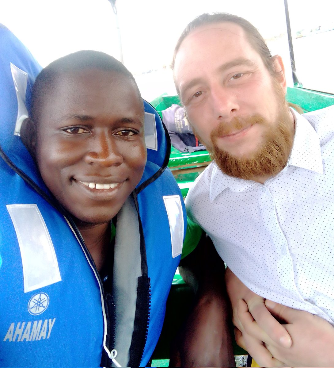 Having fun with my friend at source of the Nile Boat ride.