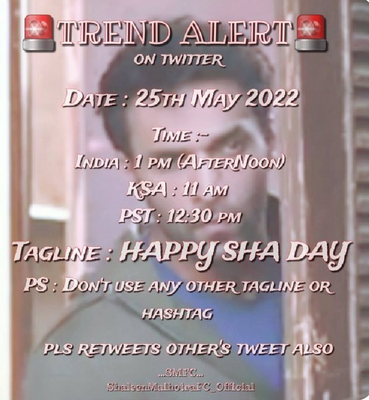 PALMEHTAVI1's tweet photo. 🚨"Trend Alert"🚨, Tomorrow is Shaleen Malhotra's Birthday 🎂🎉 on 25'th May.... So be online and use this this Tagline: HAPPY SHA DAY 🕺💃💗 https://t.co/OP2Agb8Mt9