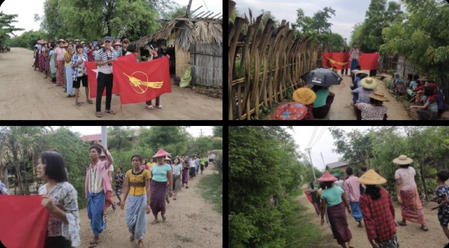 Joint forces of pro-democracy villagers of several villages from northern Salingyi township and eastern Yinmarbin township staged a strike against military dictatorship. 
 #2022May24Coup #WhatsHappeningInMyanmar