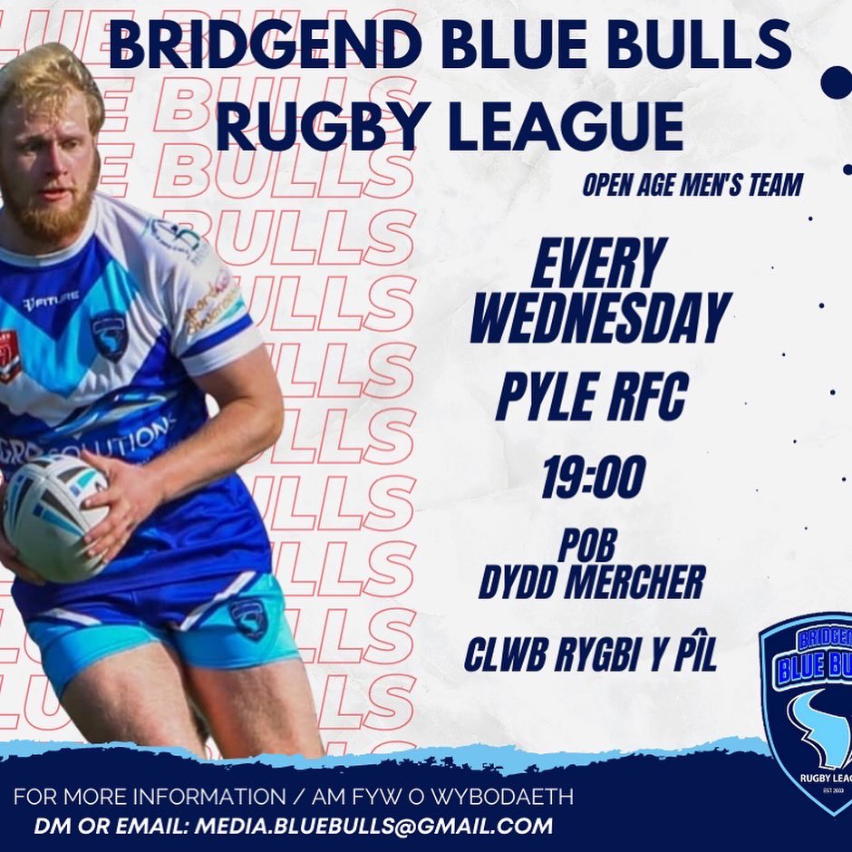 BlueBullsRL's tweet photo. This weeks training schedule- kicking off this evening with our U16’s at Pyle RFC - Clwb Rygbi y Pîl #backthebulls https://t.co/xpcVy6sP4H