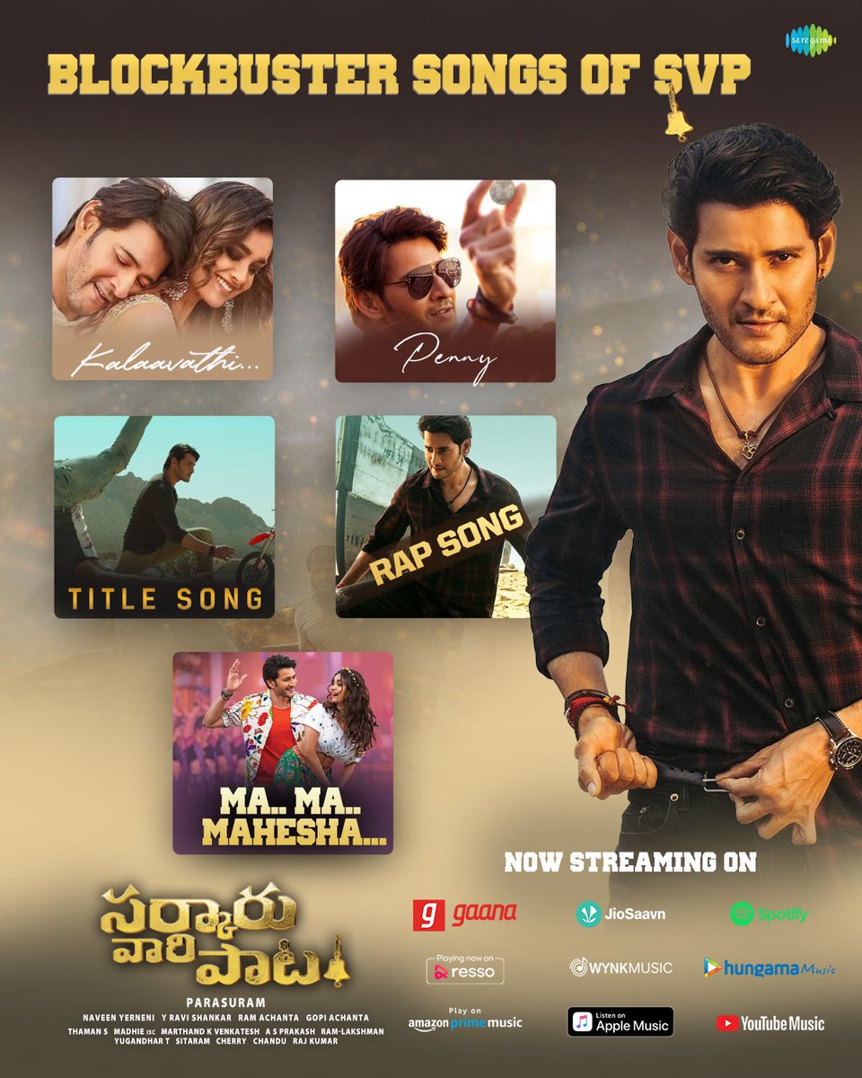 saregamasouth's tweet photo. The Sensational Album of #BlockbusterSVP now out on all streaming platforms 💥 🔥 🎶 !

Hit ▶️ https://t.co/qzgcBxj7Kd

A @MusicThaman Musical Treat 🥳

#SVPMania

@urstrulyMahesh @KeerthyOfficial @ParasuramPetla @MythriOfficial @GMBents @14ReelsPlus @saregamaglobal https://t.co/X7WaGHbqzj