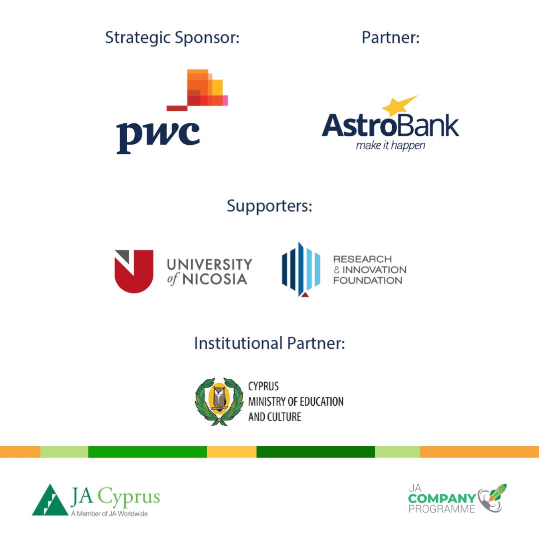 JACYPRUS's tweet photo. This year’s Company of the Year Competition may be over but our gratitude to our wonderful sponsors remains as strong as ever! 🙏🏻 Sending out a special “Thank you” to @PwC_Cy_Press #astrobank @UNIC_ENG @ResearchCy @CyMOECpress for all their guidance &amp; support 💚 https://t.co/G9HH8Qw2ef