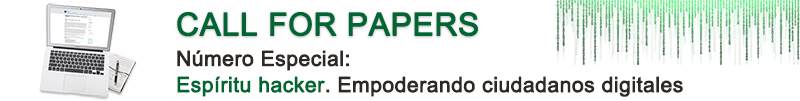 Call for papers <a href="/RevistaEdutec/">Revista Edutec</a> Espíritu hacker. Empoderando ciudadanos digitales. 
Coordinadores: Antonio Bartolomé;  Andrea Lapa; Nelson De Luca Pretto
Publicación del Número: Diciembre de 2022
Fecha Límite para la recepción: 31 de julio de 2022.