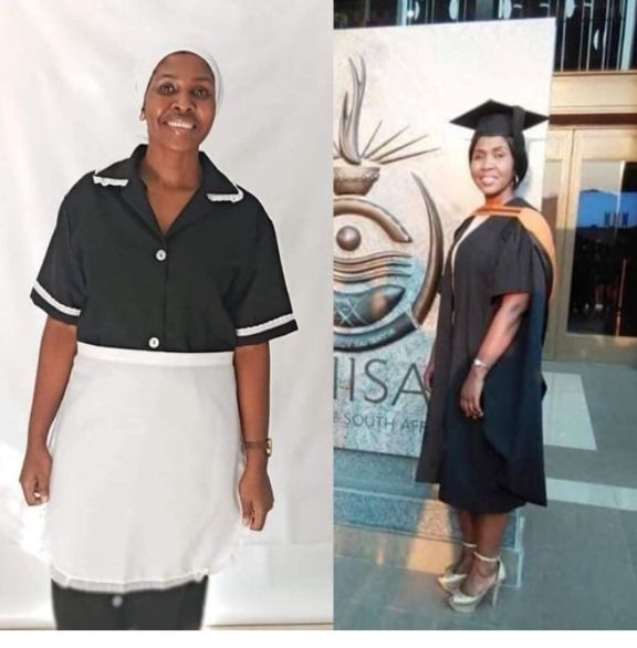From a domestic worker to a BA degree graduate🥳. Ntombizodwa Mahlangu did it, and you can too, so don't give up on your dreams.