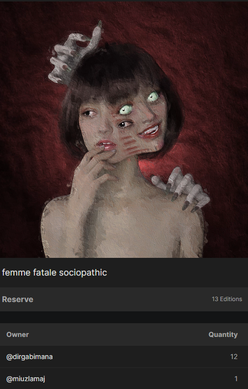 <a href="/miuzlamajNFT/">Muiz | the Collector</a> woohoo, thanks ser!
one edition of her now is finally in your collection