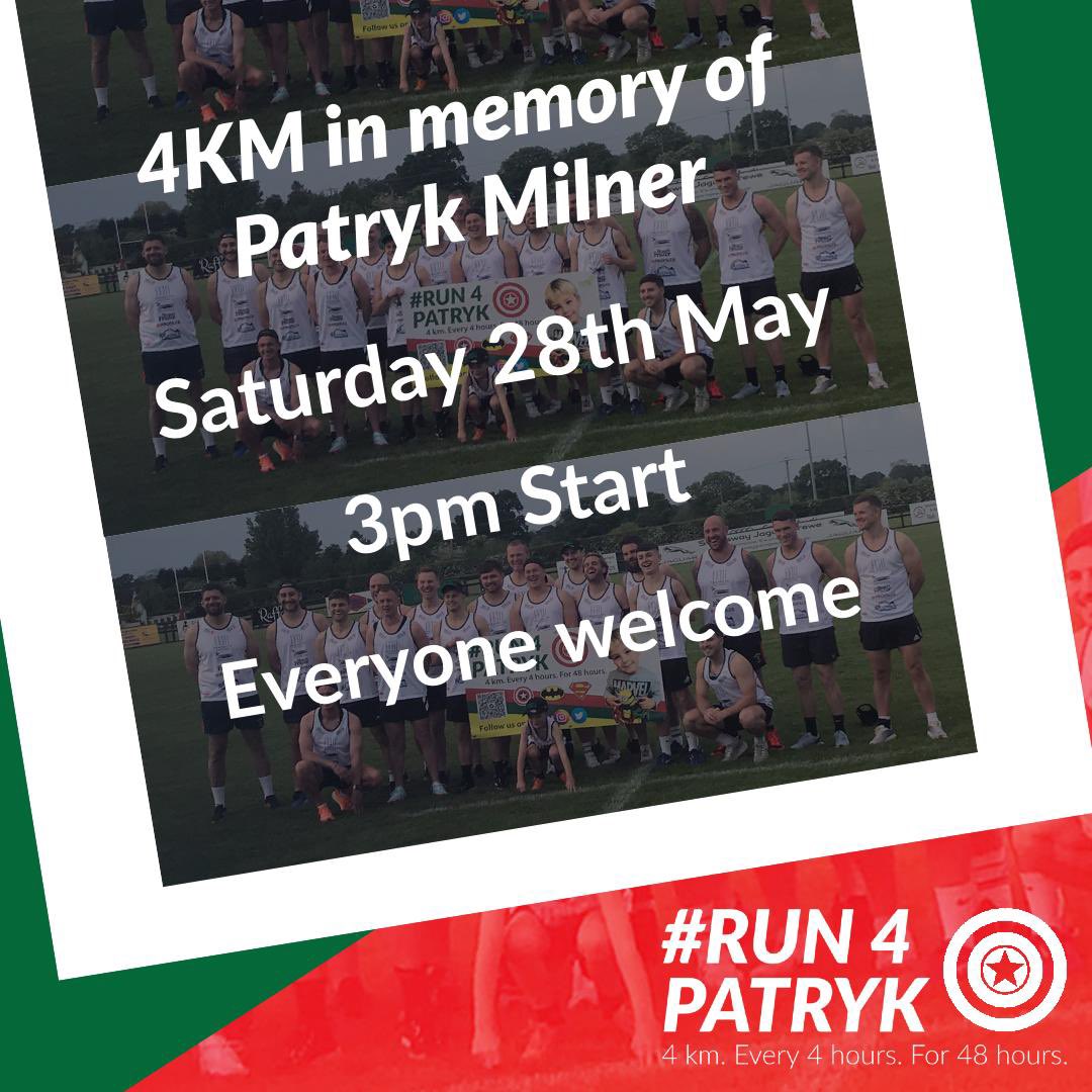 🗓Sat 28th May
🕰 3pm start 
📍Sandbach RUFC, Bradwall Rd 
🏃🏿‍♂️Everyone young &amp; old welcome 
🕯In memory of Patryk Milner 

SEE YOU THERE - SPREAD THE LOVE 
💙🦸🏼💙

<a href="/OffleyCW11/">Offley Primary</a> <a href="/SandbachRUFC/">Sandbach RUFC</a> <a href="/iSandbach/">Sandbach News</a> <a href="/CheshireEast/">Cheshire East Council</a> <a href="/Sandbach_gov_uk/">Sandbach Town Council</a> <a href="/PoliceSandbach/">Sandbach Police</a> #Community