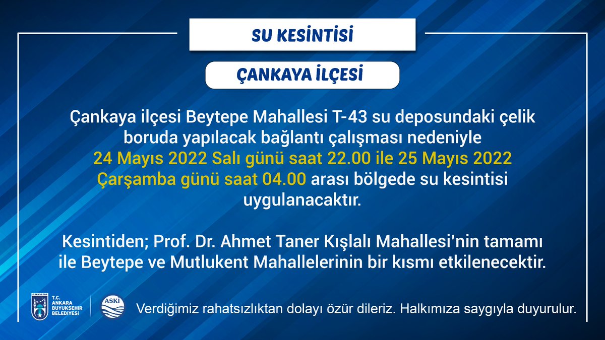 📣DUYURU

Çankaya İlçesi Su Kesintisi💧