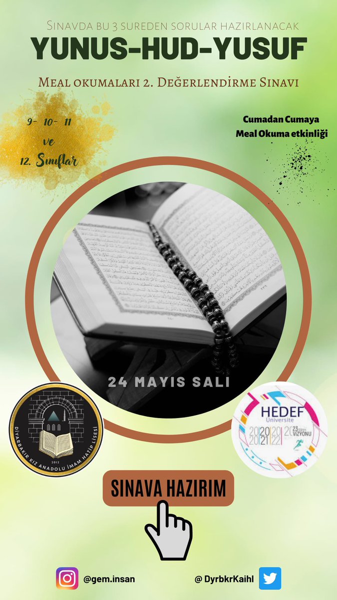 Meal Okumaları sınavımız.
<a href="/tcmeb/">Millî Eğitim Bakanlığı</a> <a href="/yilmaznazif/">Nazif Yılmaz</a> <a href="/meb_dinogretimi/">MEB Din Öğretimi Genel Müdürlüğü</a> <a href="/mehmetnezirg/">mehmet nezir gül</a> <a href="/dbakirvalilik/">T.C. Diyarbakır Valiliği</a> <a href="/aliihsansu_/">Ali İhsan Su</a> <a href="/Diyarbakirmem/">Diyarbakır İl Millî Eğitim Müdürlüğü</a> <a href="/Murat4Kucukali/">Murat Küçükali</a> <a href="/BaglarMEM21/">Bağlar İlçe Milli Eğitim Müdürlüğü</a> <a href="/Mehmet_Bulut21/">Mehmet BULUT</a>