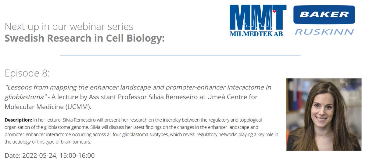 Don't miss todays free webinar with Assistant professor Silvia Remeseiro! <a href="/Remeseiro_Lab/">@remeseiro-lab.bsky.social</a>, <a href="/WCMM_UmU/">WCMM_UMU</a>, <a href="/UmeaFor/">Umea Centre for Molecular Medicine (UCMM)</a>, @UmeaUniversity

Time: 15:00 - 16:00 Swedish time. 

Register for the event here: milmedtek.se/vart-nasta-web…
