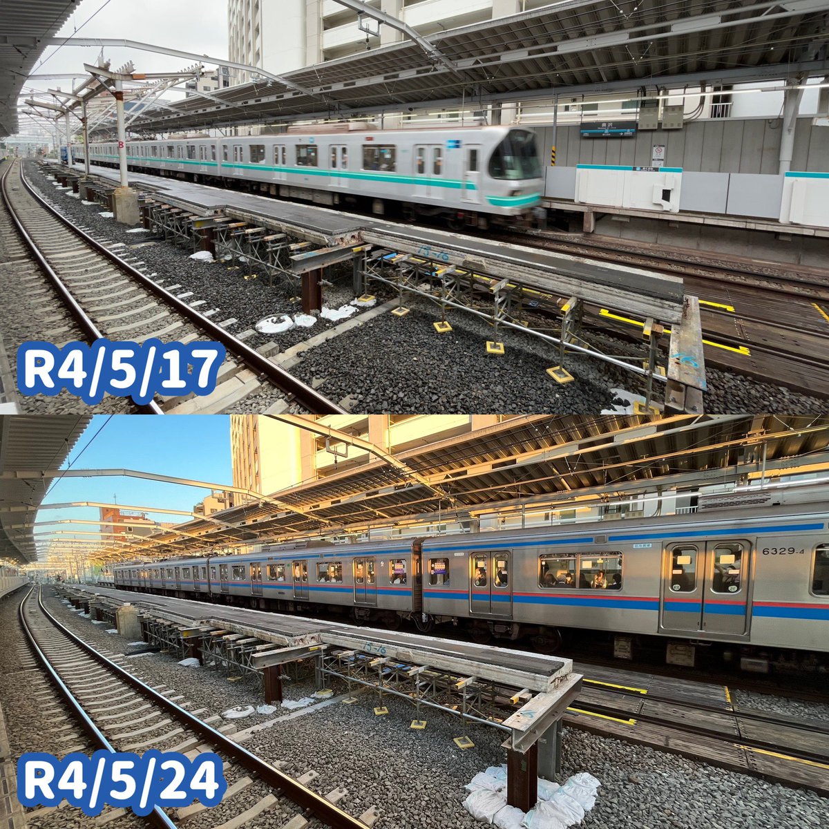 liner_85's tweet photo. 旧上りホーム撤去の状況
地盤の解体が進むとともに、上屋の支柱が撤去されました。
ホーム移設から2ヶ月ちょっと経ちますが、着々と完成の姿に近づきつつあります。
#奥沢駅改修工事 #東急目黒線 #目黒線8両化 https://t.co/pGhATGm2d3