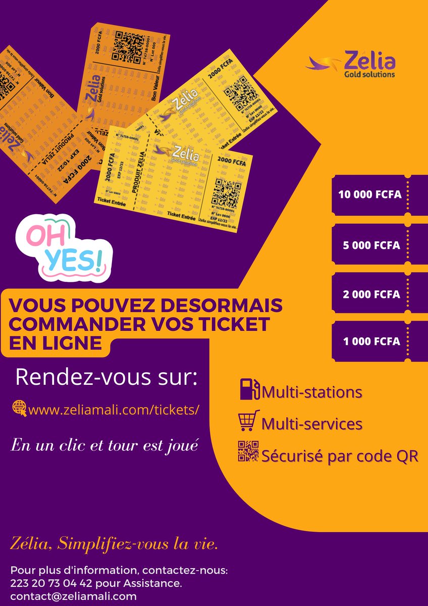 Le bon valeur est un produit Zélia sous forme de ticket jetable.
Vous pouvez l'utiliser chez nos partenaire pour vos achats.
Disponible pour les #entreprises et les particuliers.

Commander des tickets sur notre site et faire le plain de cadeau.
zeliamali.com/tickets/
