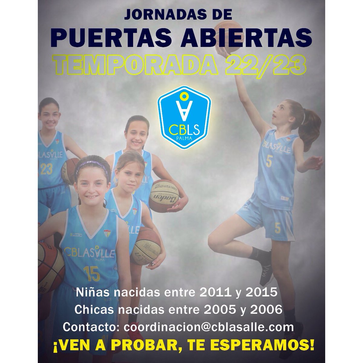 cblasalle's tweet photo. 🚨 ATENCIÓ 🚨

🗣 JORNADES DE PORTES OBERTES

📅 TEMPORADA 2022-23

Estam preparant l’inici de la temporada 2022-23 i busquem jugadores ⛹🏻‍♀️ nascudes els anys:

✅2005
✅2006
✅2011
✅2012
✅2013
✅2014
✅2015

Envia’ns un correu a coordinación@cblasalle.com i contactarem amb tu 😉 https://t.co/gJ2xuNHTHW