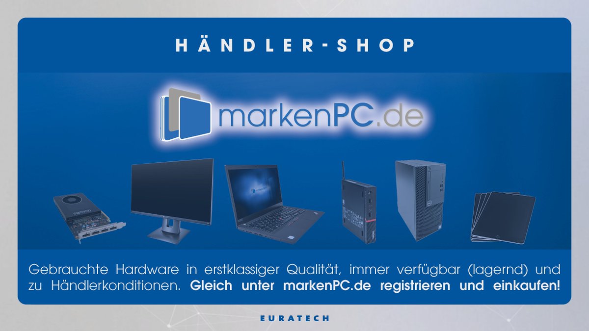 EuratechGmbH's tweet photo. https://t.co/Jmaaf9t3Qw ist Ihr Partner wenn es um gebrauchte IT-Geräte geht. Profitieren Sie als #Händler / #ITDienstleister / #Systemhaus von unserem umfangreichen Sortiment gebrauchter Markenprodukte namhafter Hersteller.  #Refurbished #GreenIT #Händlershop #EURATECH #EDV https://t.co/k4jp4Rqyjy