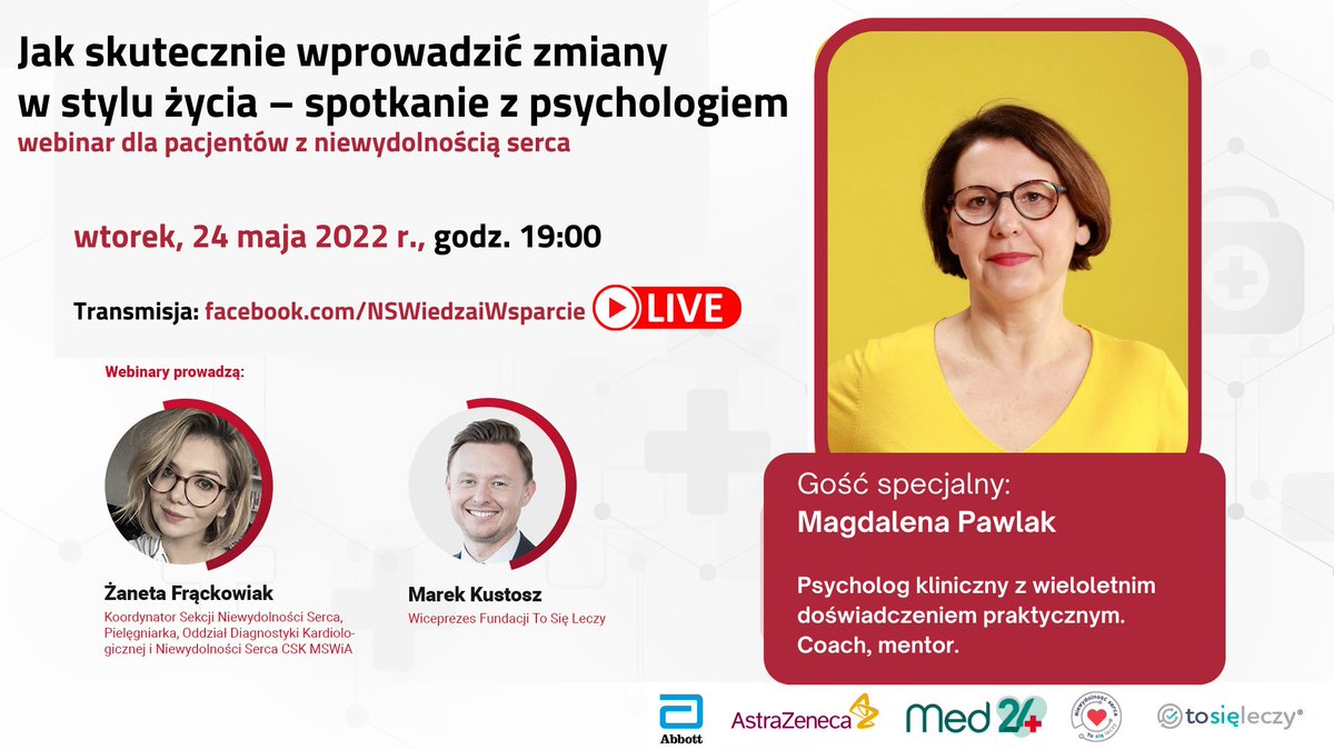 Zmiana stylu życia - to częste zalecenie które słyszy pacjent z niewydolnością serca po wyjściu ze szpitala. Mierzenie wagi, zmiana diety, przyjmowanie leków, gimnastyka, zero stresu. Jak sprawić, by stało się to łatwiejsze - o tym w dzisiejszym webinarze fb.me/e/1v8zOa837