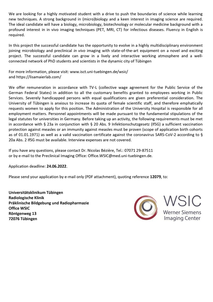 WSIC_Tuebingen's tweet photo. Join our lab as a #PhDstudent studying in vivo #molecular #imaging of #microbiome modulation! More information here: https://t.co/ZbpTV8WaTE #PET #MRI #CT https://t.co/nXl4gSiNjC
