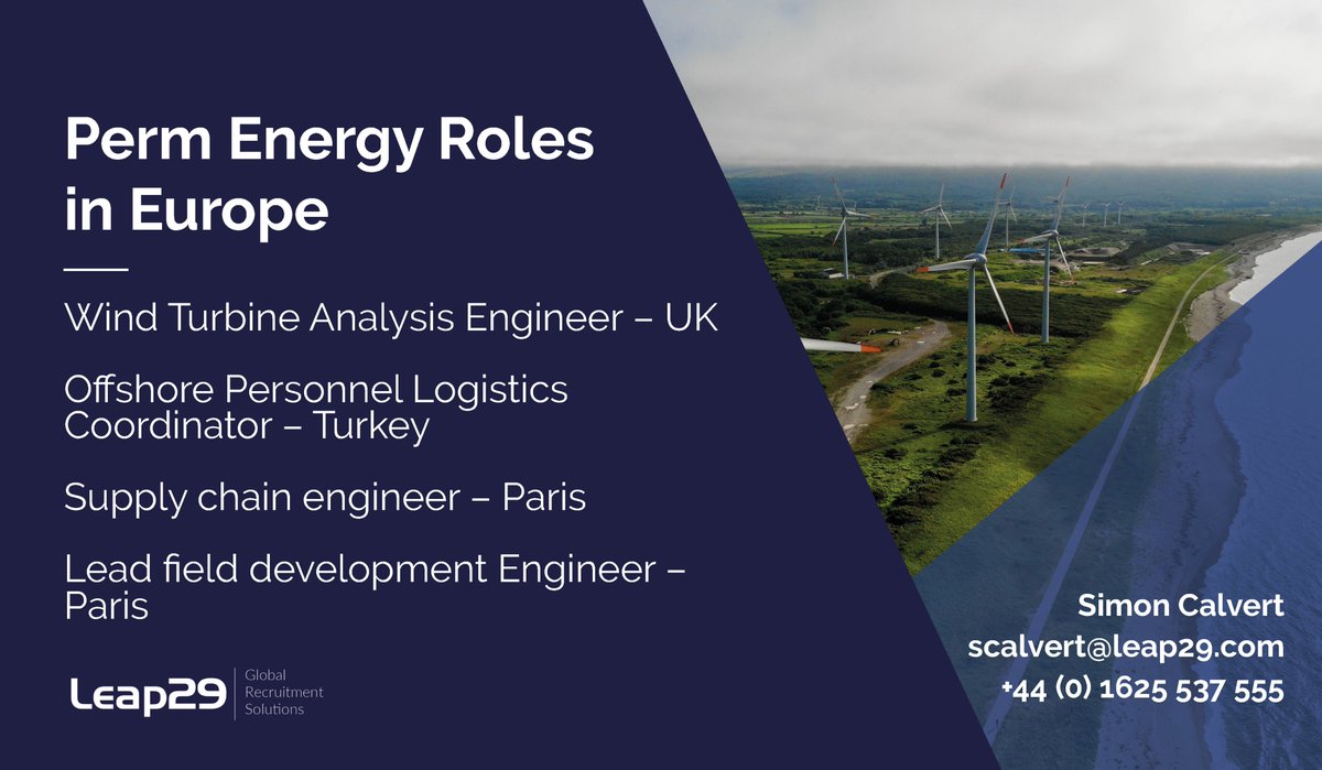 New Energy Jobs in Europe! To find out more please contact Simon Calvert on scalvert@leap29.com

#EnergyJobs #Jobs #EnergyEurope