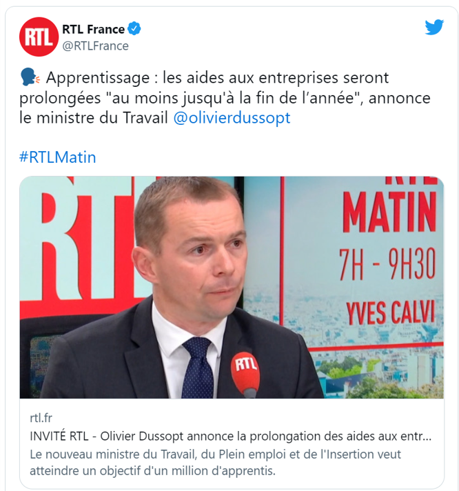 flexter_mkg's tweet photo. 🔥 INFO BRÛLANTE! Le Ministre du Travail @olivierdussopt annonce la prolongation de l'aide aux entreprises pour l'embauche de jeunes en #alternance!  Avec notre offre Flex'tandem, vous vous reposez sur nos #managers pour piloter l'activité des vos juniors👉https://t.co/ooy0eq6gZT https://t.co/v5SQLIXz0t