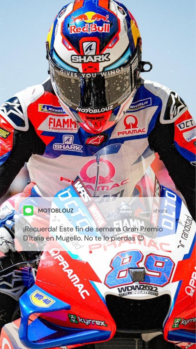 ¿Tienes planes para este fin de semana? No te preocupes, aquí te dejamos uno de los mejores, disfrutar de las carreras de <a href="/MotoGP/">MotoGP™🏁</a> en Mugello 😎.

#EnjoyTheRide #Motoblouz #Motoblouzes #MotoGP #SharkHelmets #ItalianGP