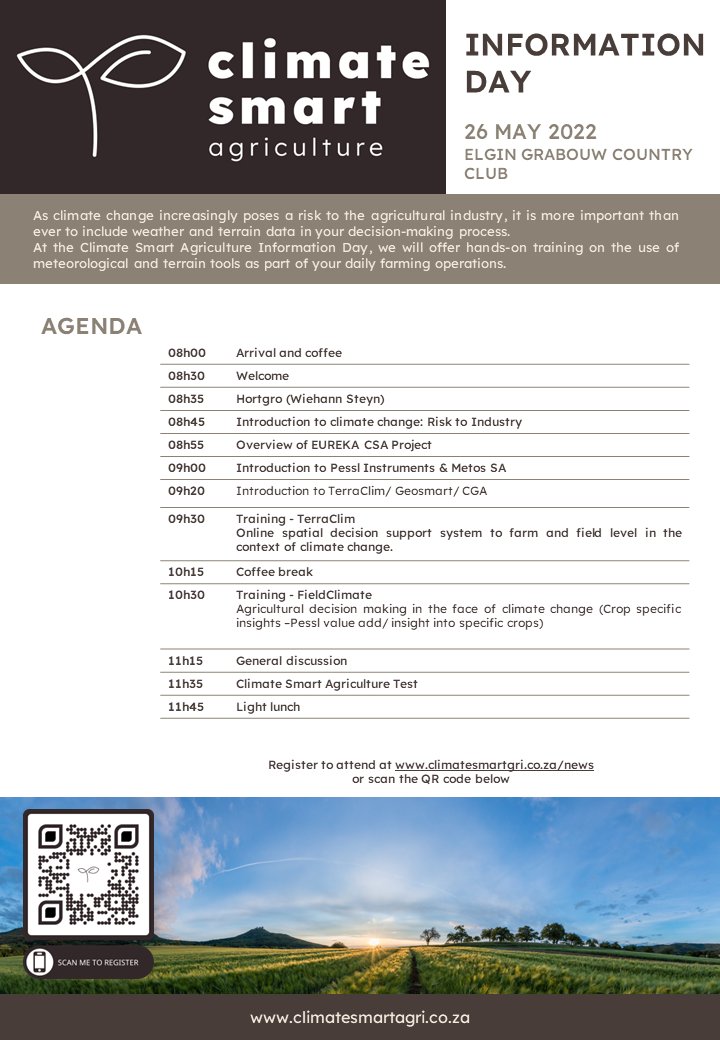 ClimateSmartAgr's tweet photo. We are hosting an info day on 26 May, this time in Grabouw. Learn more about using tech in your apple cultivation practices. Sign up via https://t.co/Lg9BW8DcOc or simply scan the QR code below. 
#ClimateSmartAgriculture #precisionagriculture #weatherstations #training #Events https://t.co/oHlpeov9jI