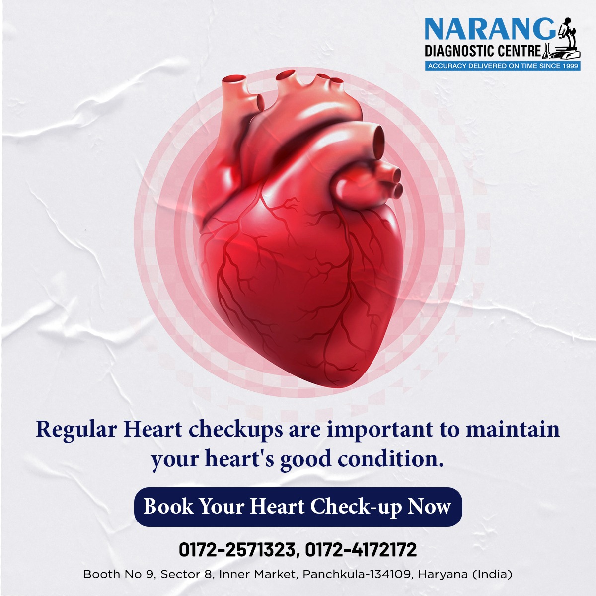 Regular 𝐇𝐞𝐚𝐫𝐭 𝐜𝐡𝐞𝐜𝐤-𝐮𝐩s are important to maintain your heart's good condition. 

Book your 𝐇𝐞𝐚𝐫𝐭 𝐜𝐡𝐞𝐜𝐤-𝐮𝐩 now  - 0172-2571323 or 0172-4172172 

#Heartcheckup #Cardiachealth #cardiac #cardiaccare #Healthpackage #Diagnosticcentre #Trusteddiagnosticcentre