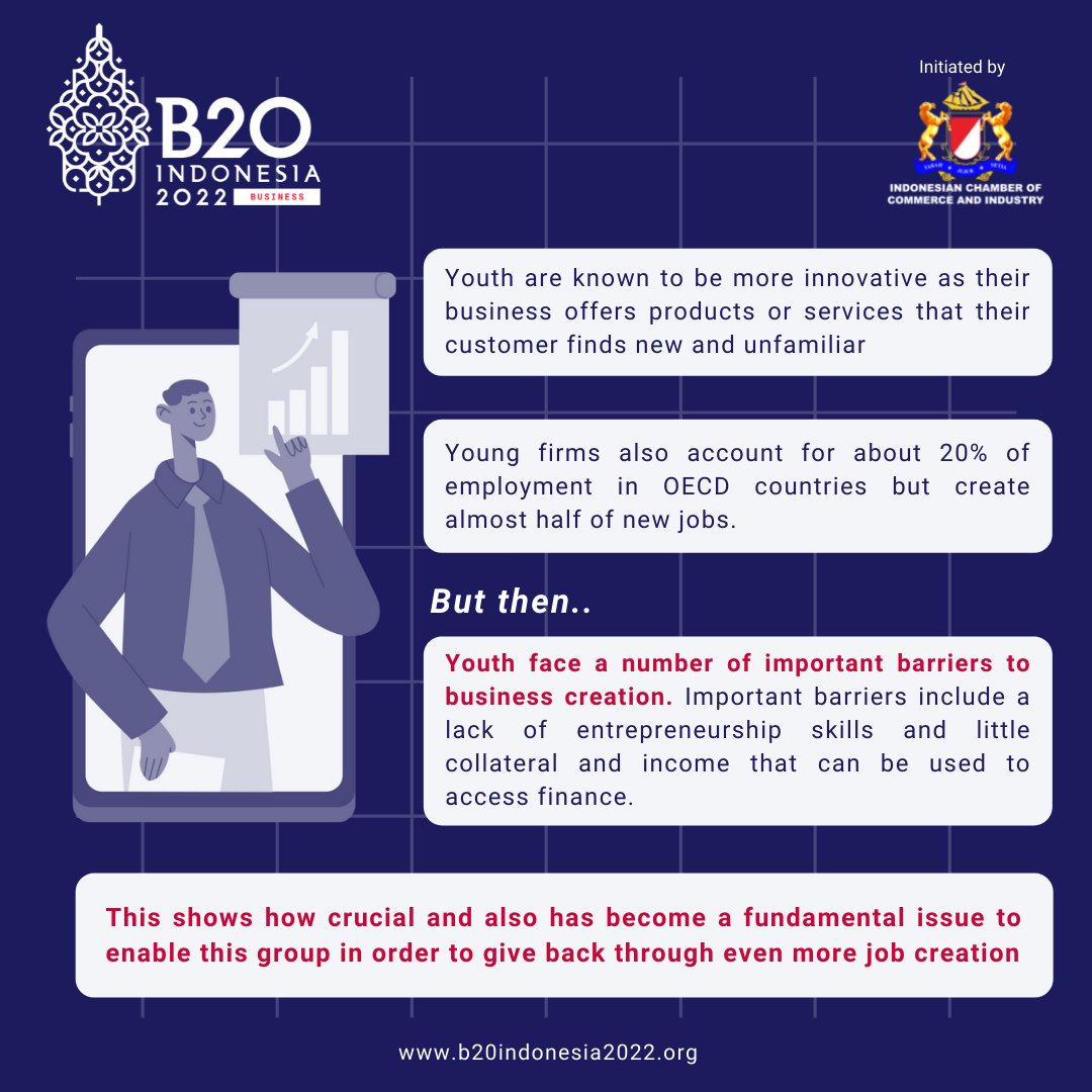 b20's tweet photo. In this ever-changing economic landscape of this global crisis, youth, in particular, have adapted in a way that has shifted a generation’s traditional career trajectories towards entrepreneurship.
Knowledge Partner: @Accenture
#FutureofWorkandEducation
#B20Indonesia #B20 https://t.co/hPR31mzHv1