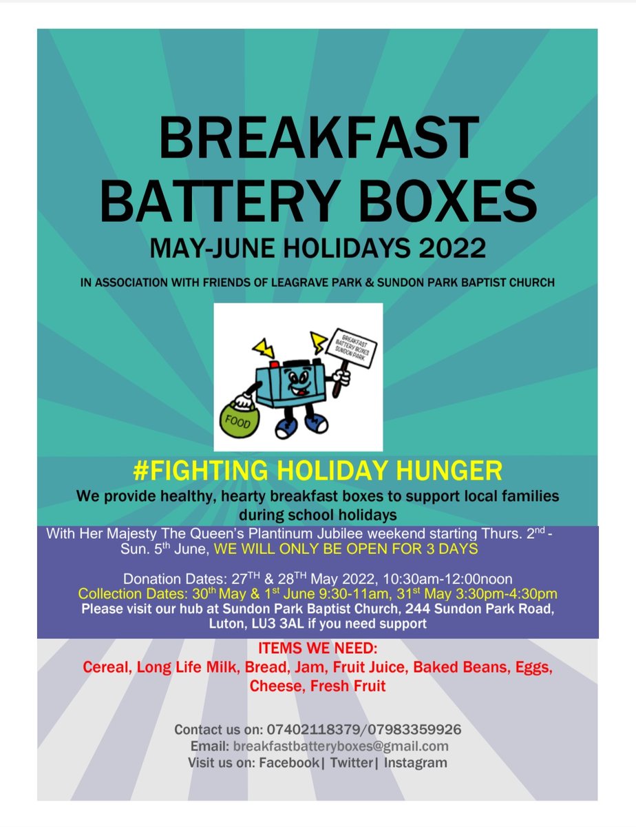 CharmMITSundon's tweet photo. #BreakfastBatteryBoxes are getting ready for next week school holidays We are accepting donations this Friday between 10:30-12 noon #FIGHTHOLIDAYHUNGER @lutoncouncil @LutonFoodbank @KarenLinley_ @LutonLibraries @LealandsHigh @ParkleaSchool @WauludPrimaryPE @ABCD_in_Luton @mrc229 https://t.co/FNpVAoeYe3