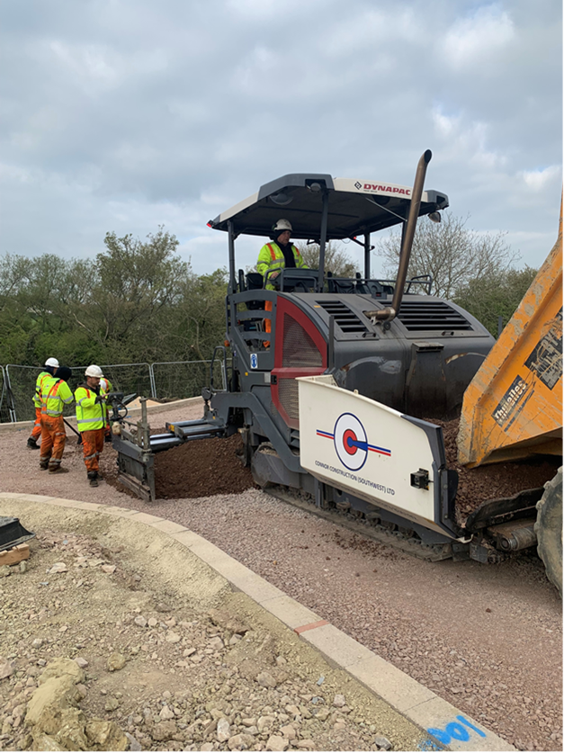 Our new Dynapac Tracked SD2500 CS, laying type 1 to ensure a perfect level ready for plate testing 🚧

The 2nd day involved laying base &amp; binder to roads. The versatility of this paver achieved perfect levels &amp; reduced time in stone laying against a conventional 360 digger.