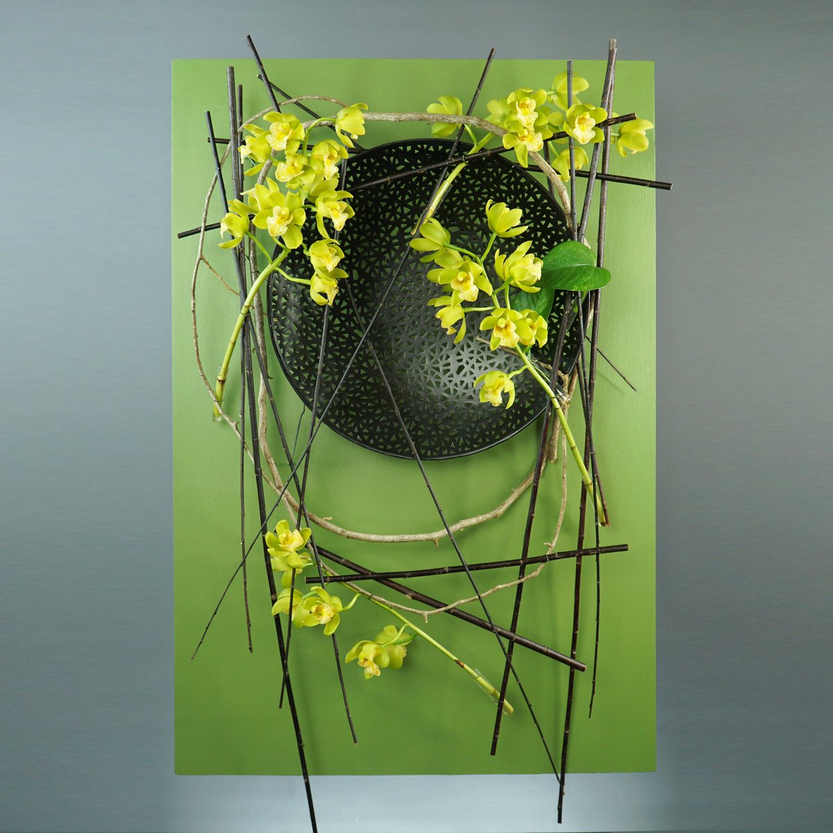 MarkPampling's tweet photo. Wall hanging with Mini Cymbidium and Salix, using a decorative metal plate as a starting point …. for Design Discipline with Flower Thinking.
#minicymbidium
#floralwallhanging
#floraldesigndiscipline
#flowerthinking
#floraldesign #floraldesigner #florist #masterflorist https://t.co/fo9YBFgTHM