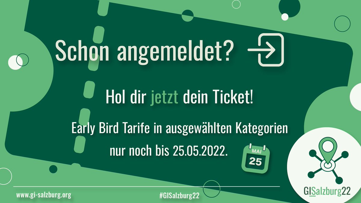 Versäumt nicht eine der am besten etablierten #GIS Konferenzen in #Salzburg! 
#EXPO inklusive!
Early Bird Tickets für #GISalzburg22 noch bis 25.5. verfügbar! Details auf gi-salzburg.org/de/gi_salzburg…

<a href="/PLUS_RESEARCH/">احمد</a> @PLUS_1622 <a href="/GIStrobl/">Josef Strobl (@gistrobl.bsky.social)</a> <a href="/BernieZ_GIS/">Bernhard Zagel</a> @adrijanacar